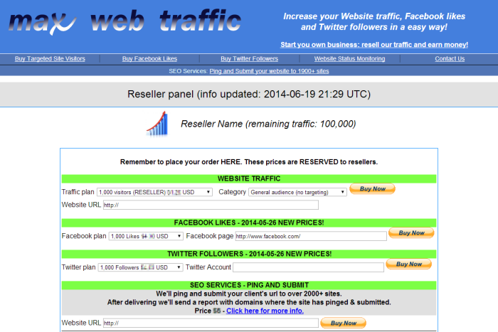 MWT Reseller panel with 100000 preloaded traffic