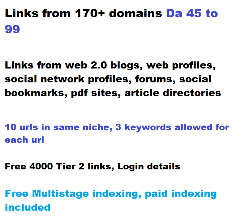 270+ High Authority links, DA 45 to 99, 2 tiered from 170 domains