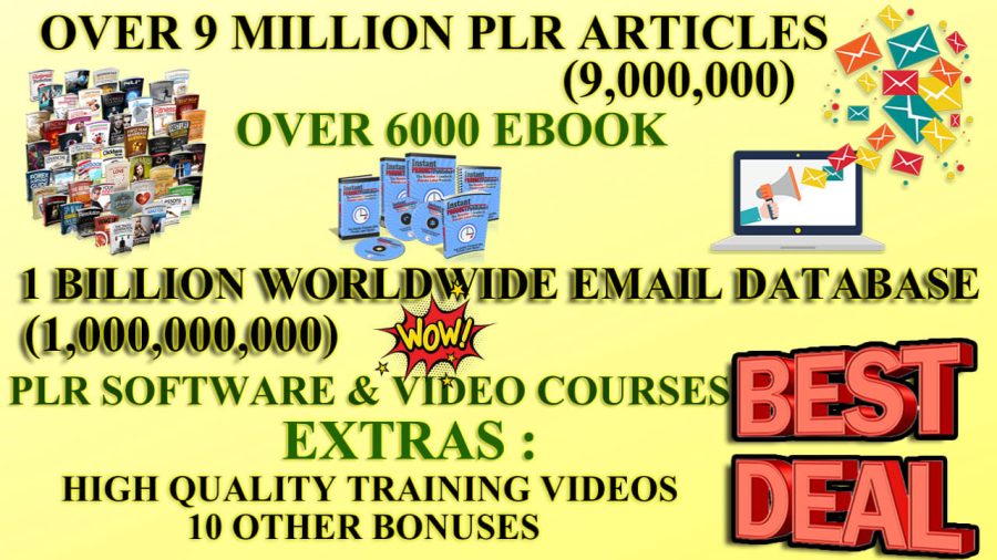 I Will Give You 9 Million Plr/mrr Articles 6000 Ebooks, 1 Billion Email Database for $1