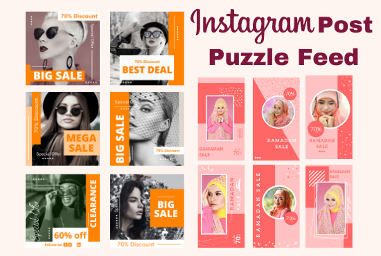 I will design Instagram post, puzzle feed, Facebook post, and templates using canva