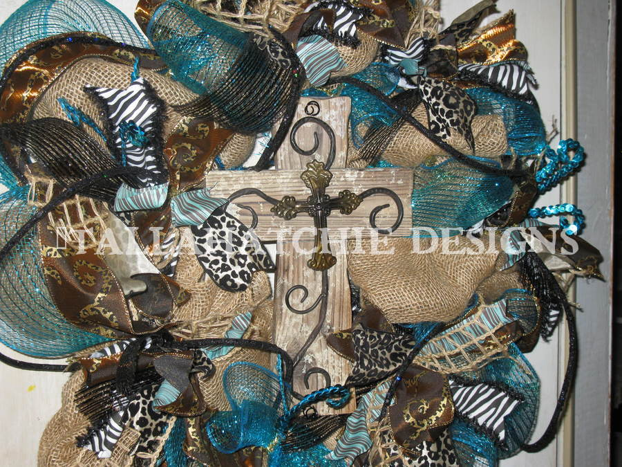Burlap And Turquoise Deco Mesh Wreath