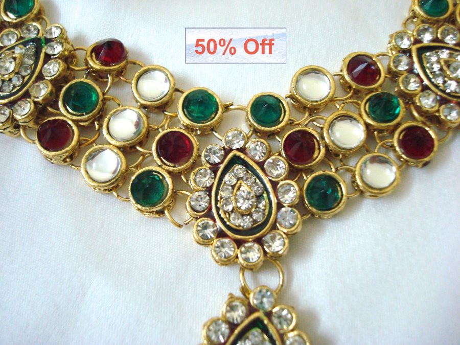 50 % off on Indian Kundan Necklace with matching earrings
