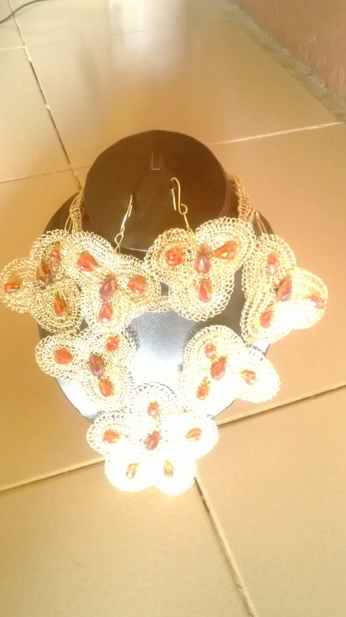 Necklace designs withteardrop crystals.