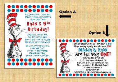 Seuss Birthday Shower Invitation Custom Invite
